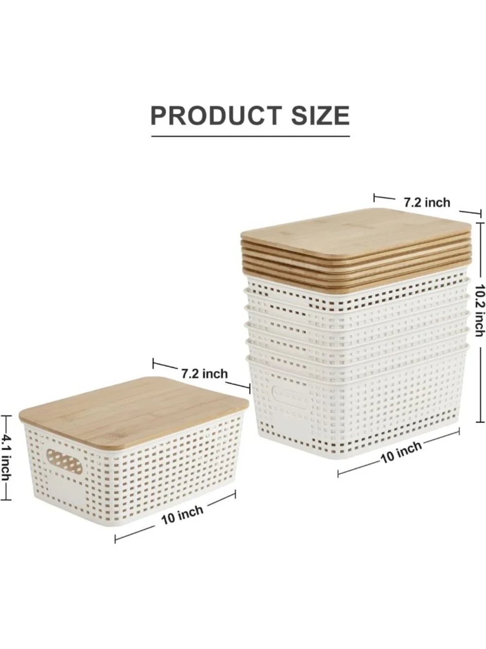 Set of 6 Stackable Plastic Storage Bins with Bamboo Lids - Cute Organizing